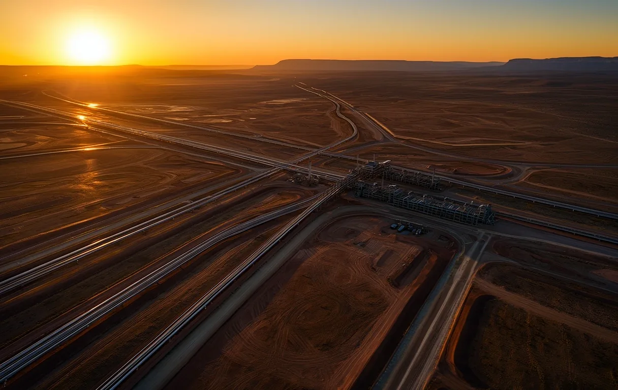Vista aérea del desarrollo energético en Vaca Muerta